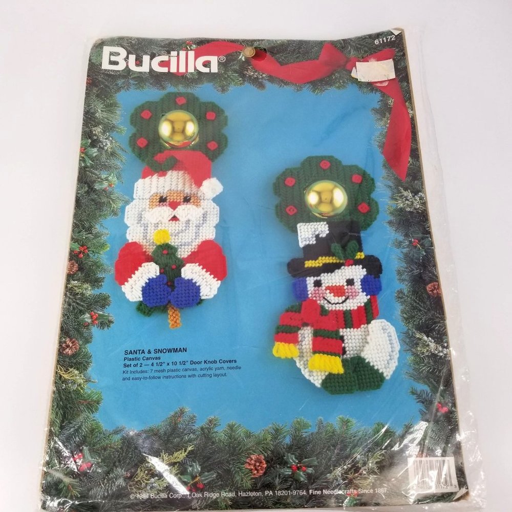 Bucilla Plastic Canvas Cross Stitch Kit Santa Snowman Hanger 61172 Christmas